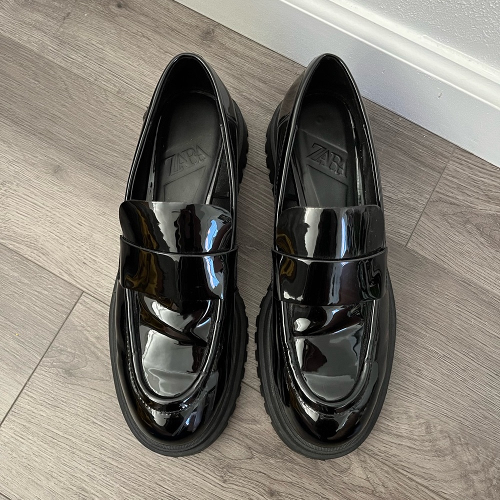 Zara Patent Faux Leather Chunky Loafers
